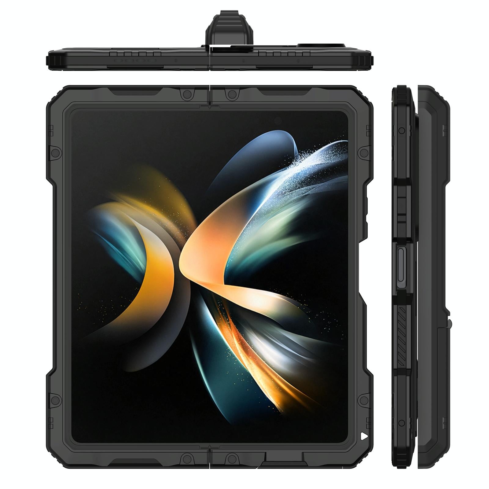 For Samsung Galaxy Z Fold4 5G Waterproof Metal Phone Case With Folding Holder - Black 8