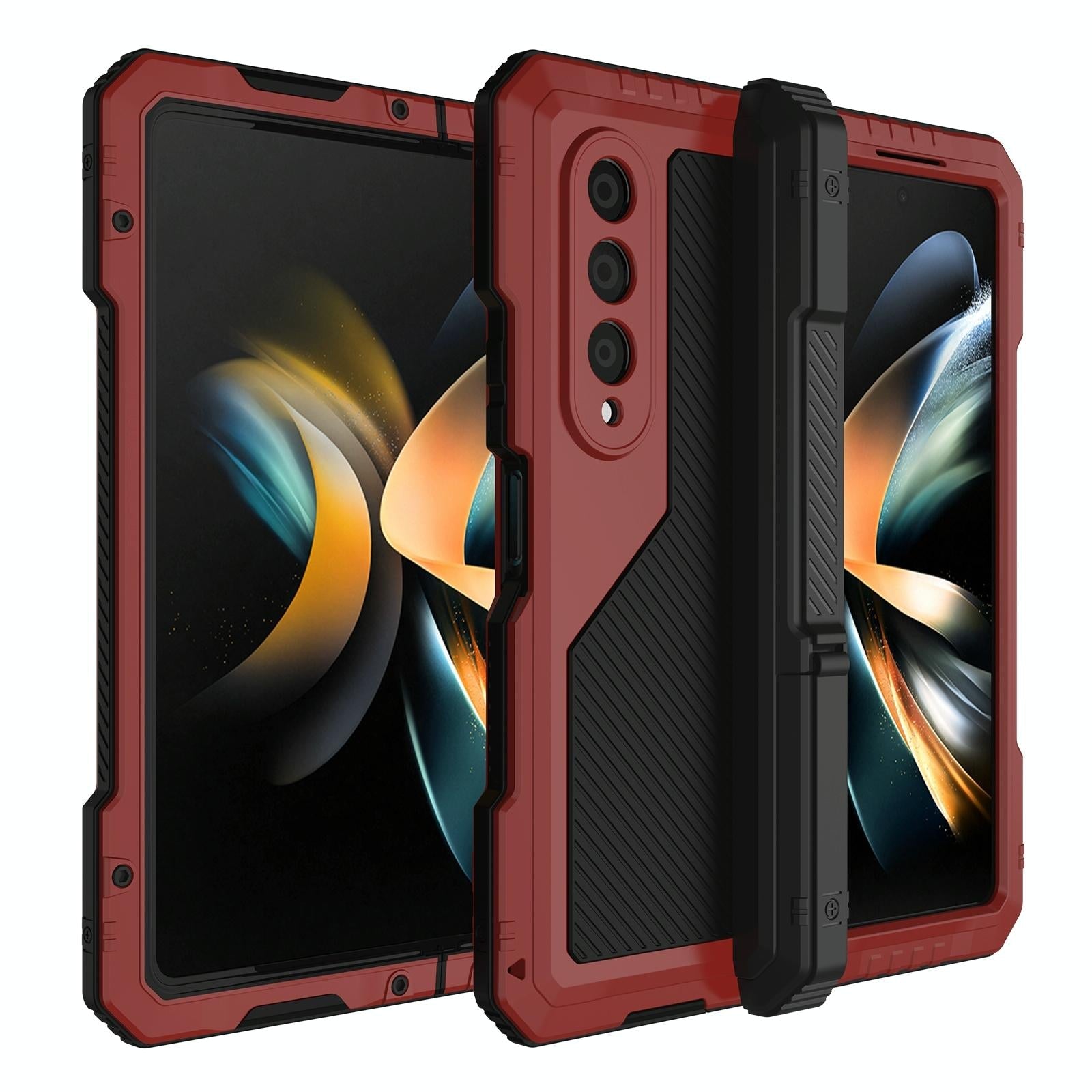 For Samsung Galaxy Z Fold4 5G Waterproof Metal Phone Case With Folding Holder - Black 12