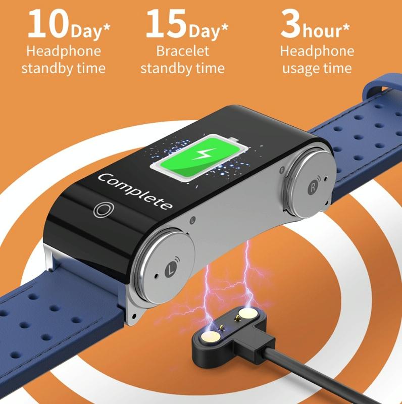 Bluetooth Headset Bracelet With Hr / Bp Monitoring & Temp. Measurement - Blue 5