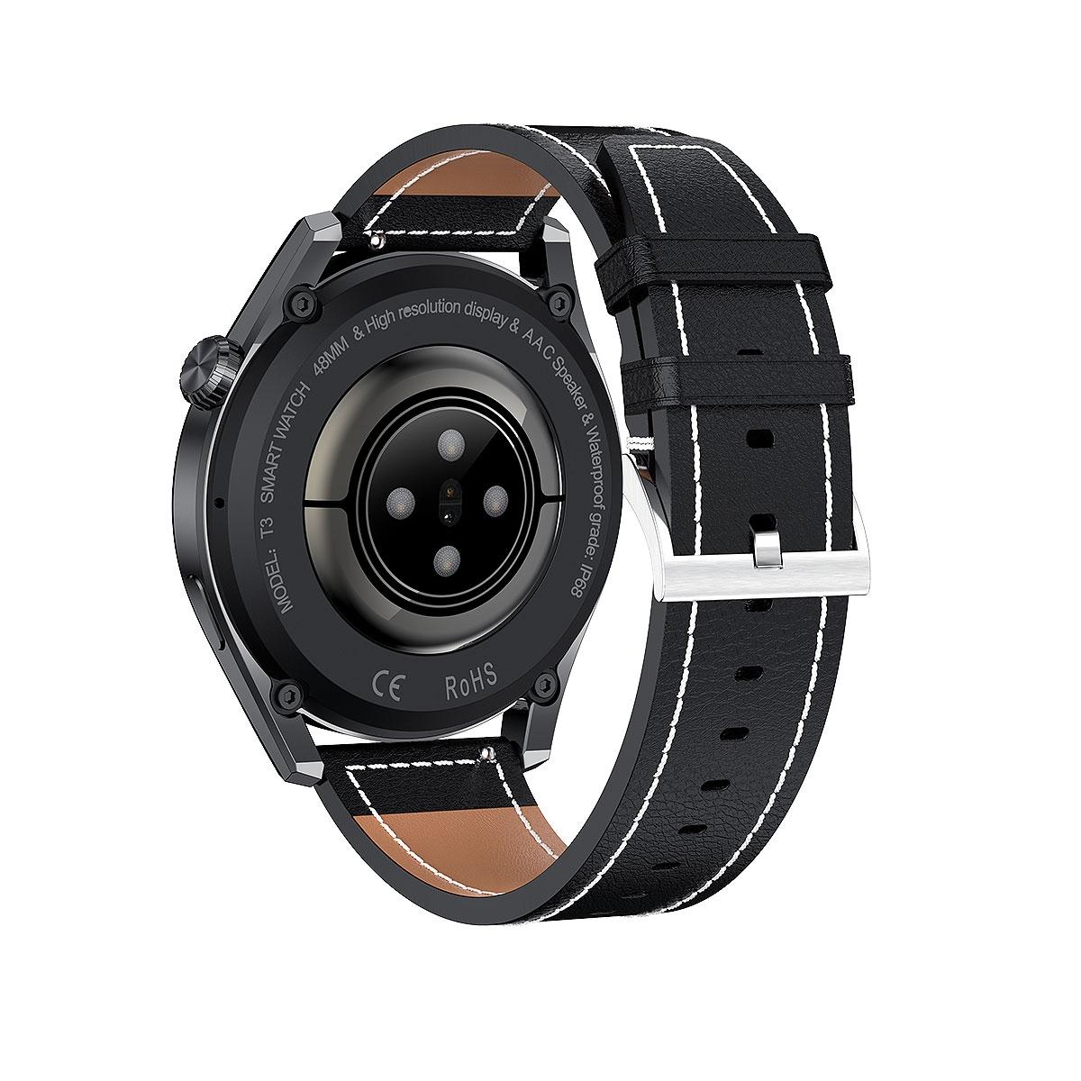 Waterproof Leather Smartwatch With Colour Display - Black 4