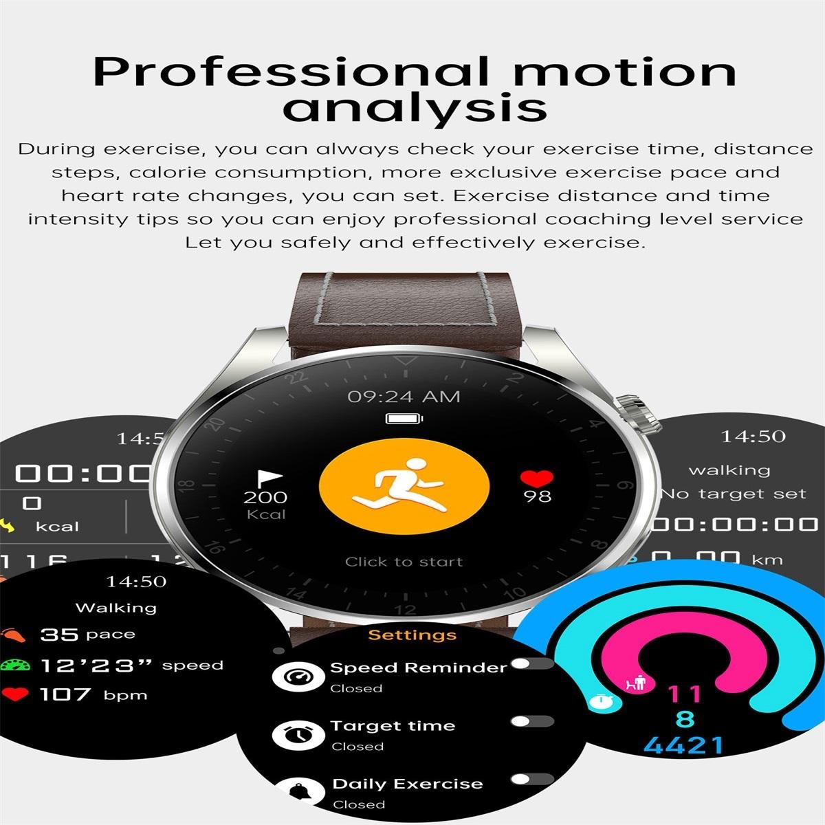 Waterproof Leather Smartwatch With Colour Display - Black 9