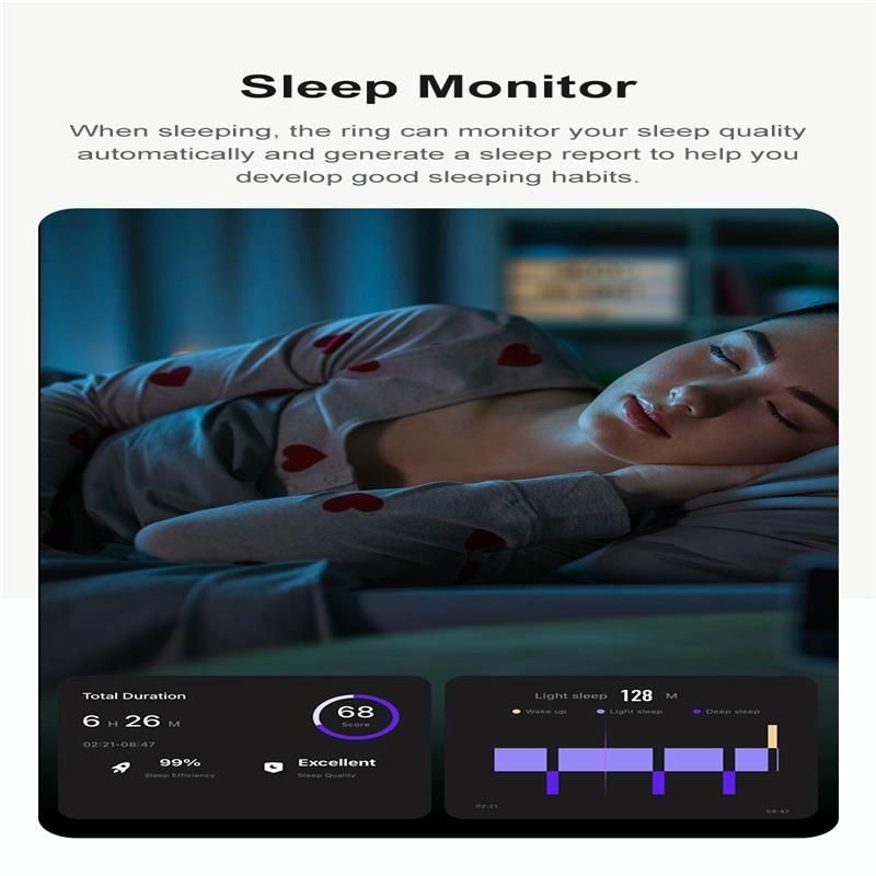 Smart Ring With Heart Rate Blood Oxygen Sleep Monitoring & Sports Modes - Size 13 - Black 7