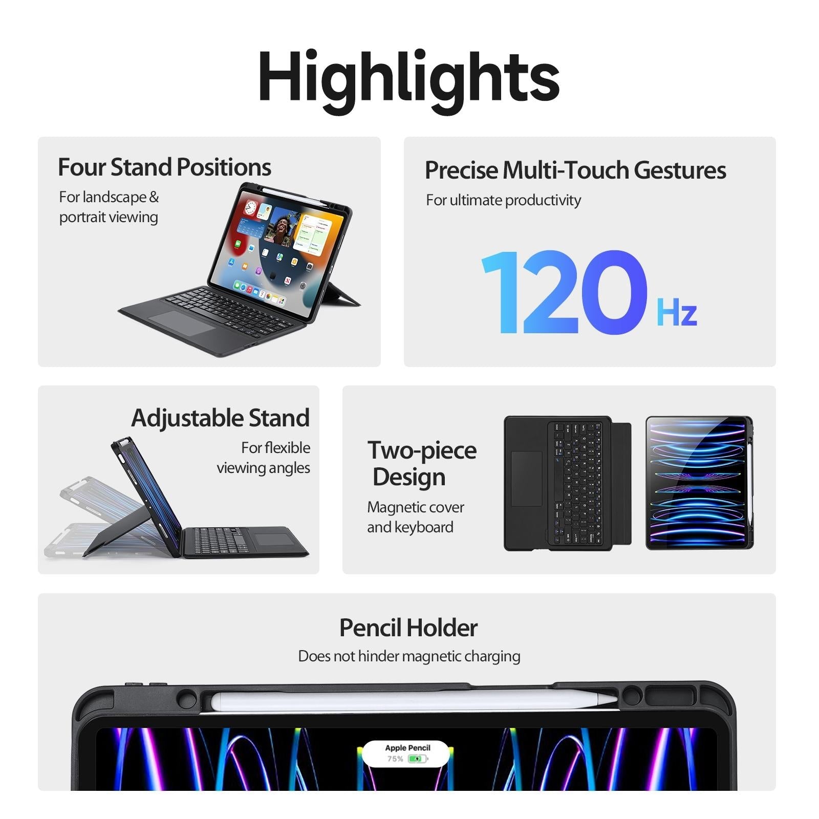 Wireless Bluetooth Keyboard Tablet Case For Ipad Pro 12.9 - Magnetic - Black 3