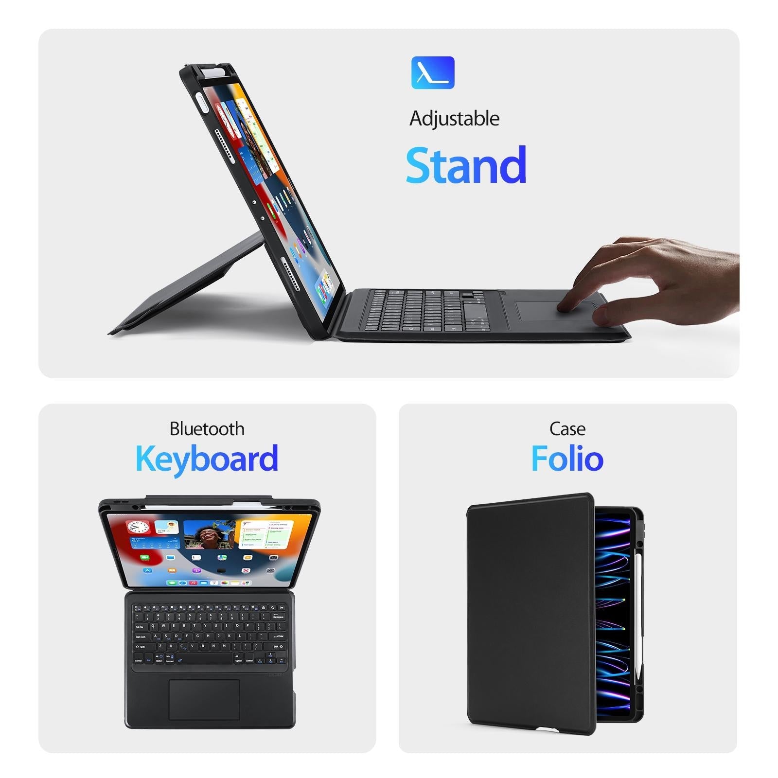 Wireless Bluetooth Keyboard Tablet Case For Ipad Pro 12.9 - Magnetic - Black 4