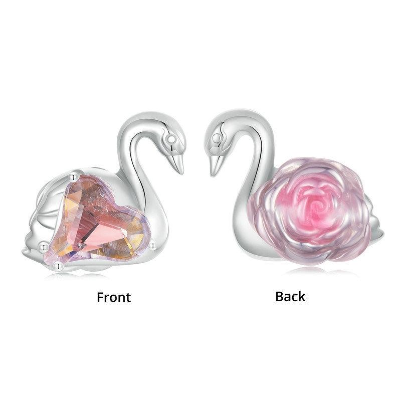 925 Sterling Silver Platinum Plated Pink Swan Rose Diy Beads 3