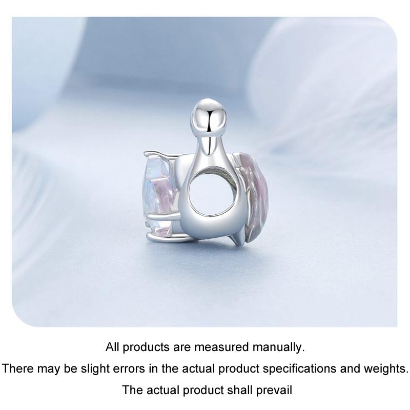 925 Sterling Silver Platinum Plated Pink Swan Rose Diy Beads 5