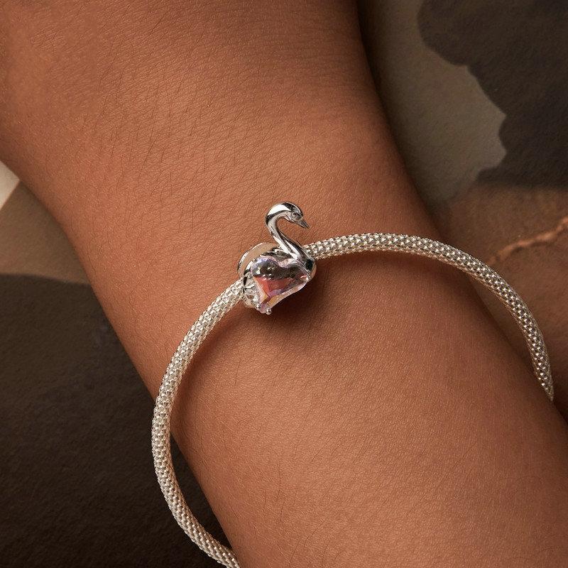 925 Sterling Silver Platinum Plated Pink Swan Rose Diy Beads 7