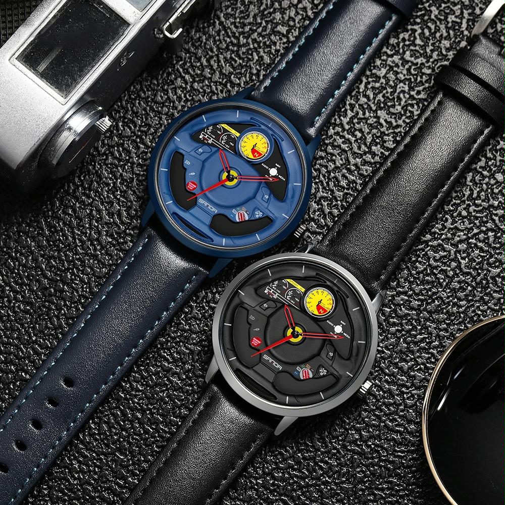 Waterproof Quartz Watch with Hollow Dial and Steering Wheel Design - Black 4