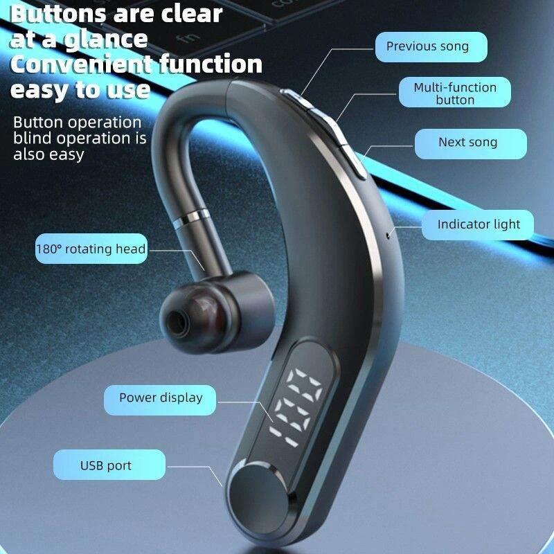 Waterproof Bluetooth Earphones with Led Display - Black 4