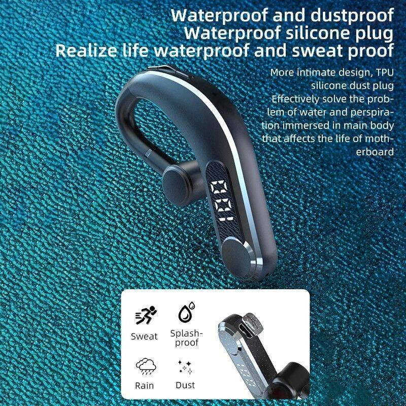 Waterproof Bluetooth Earphones with Led Display - Black 11