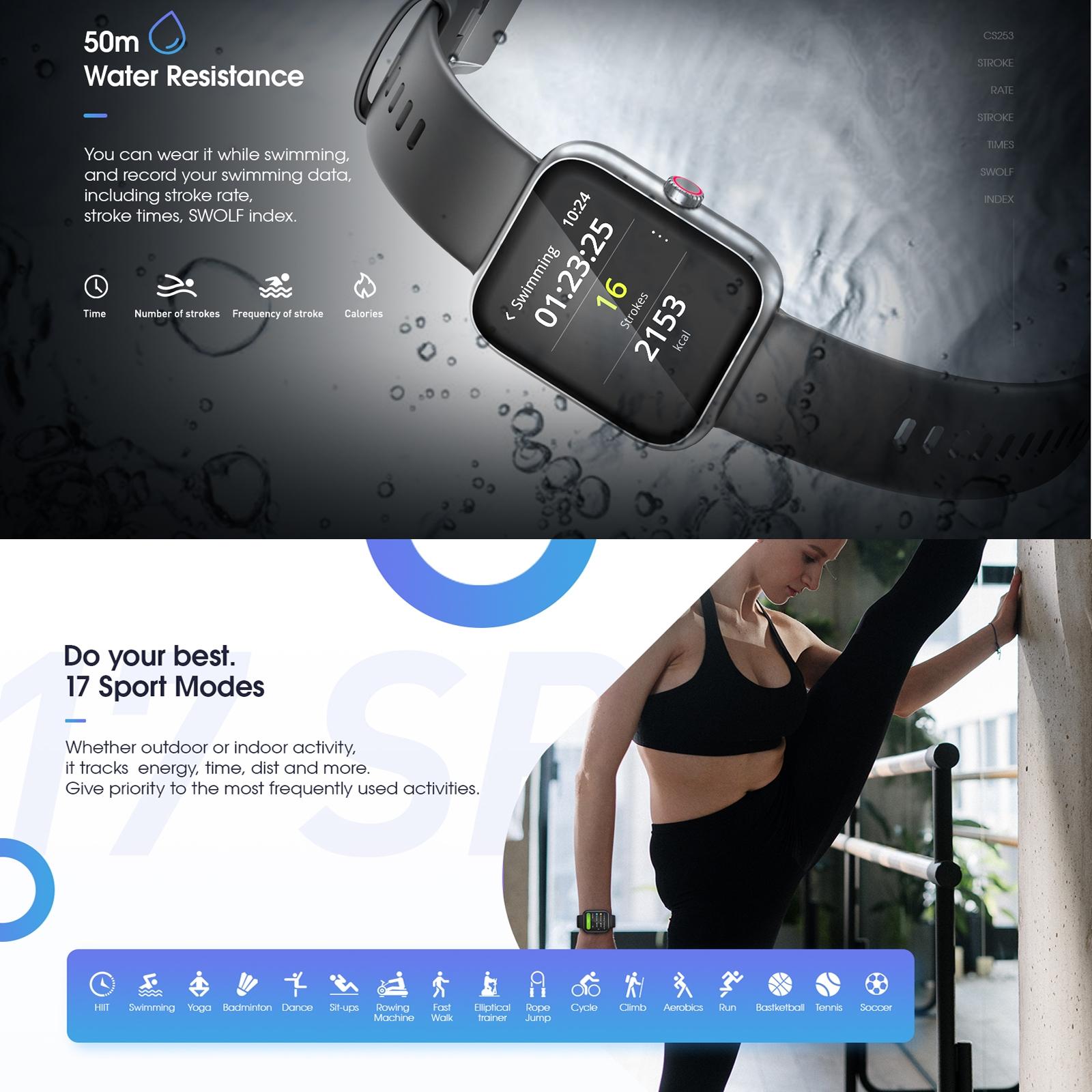 1.57 Inch Tft Touch Screen 5Atm Waterproof Smart Watch Support Sleep Monitoring / Heart Rate Monitoring / Sport Mode / Incoming Call & Information Reminder Black 6