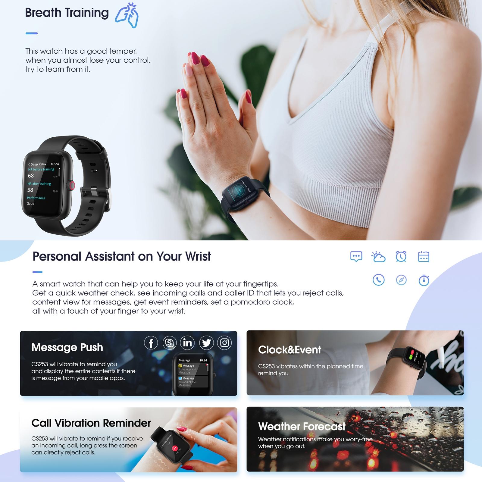 1.57 Inch Tft Touch Screen 5Atm Waterproof Smart Watch Support Sleep Monitoring / Heart Rate Monitoring / Sport Mode / Incoming Call & Information Reminder Black 8