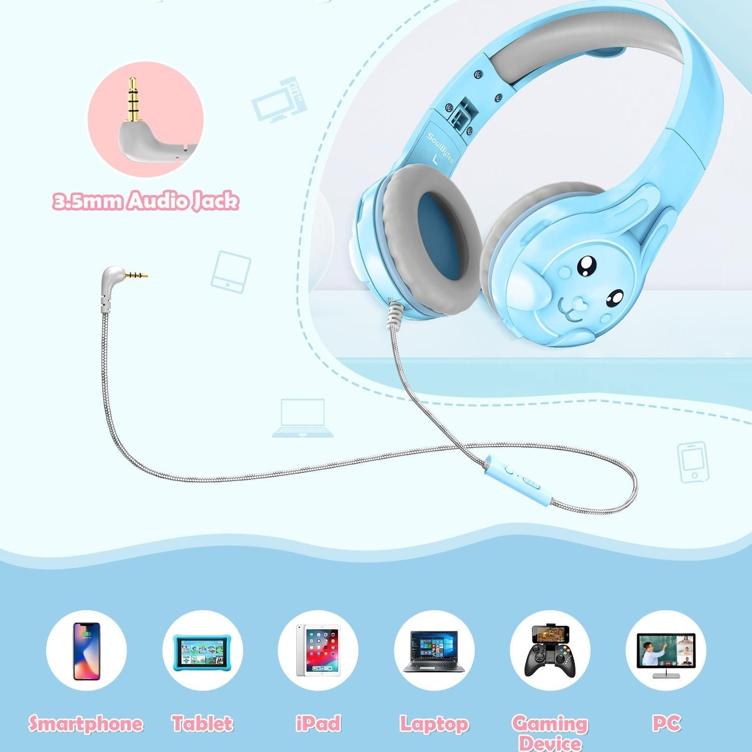 Kids Wired Over-Ear Earphone With Mic 1.5M - Blue 6