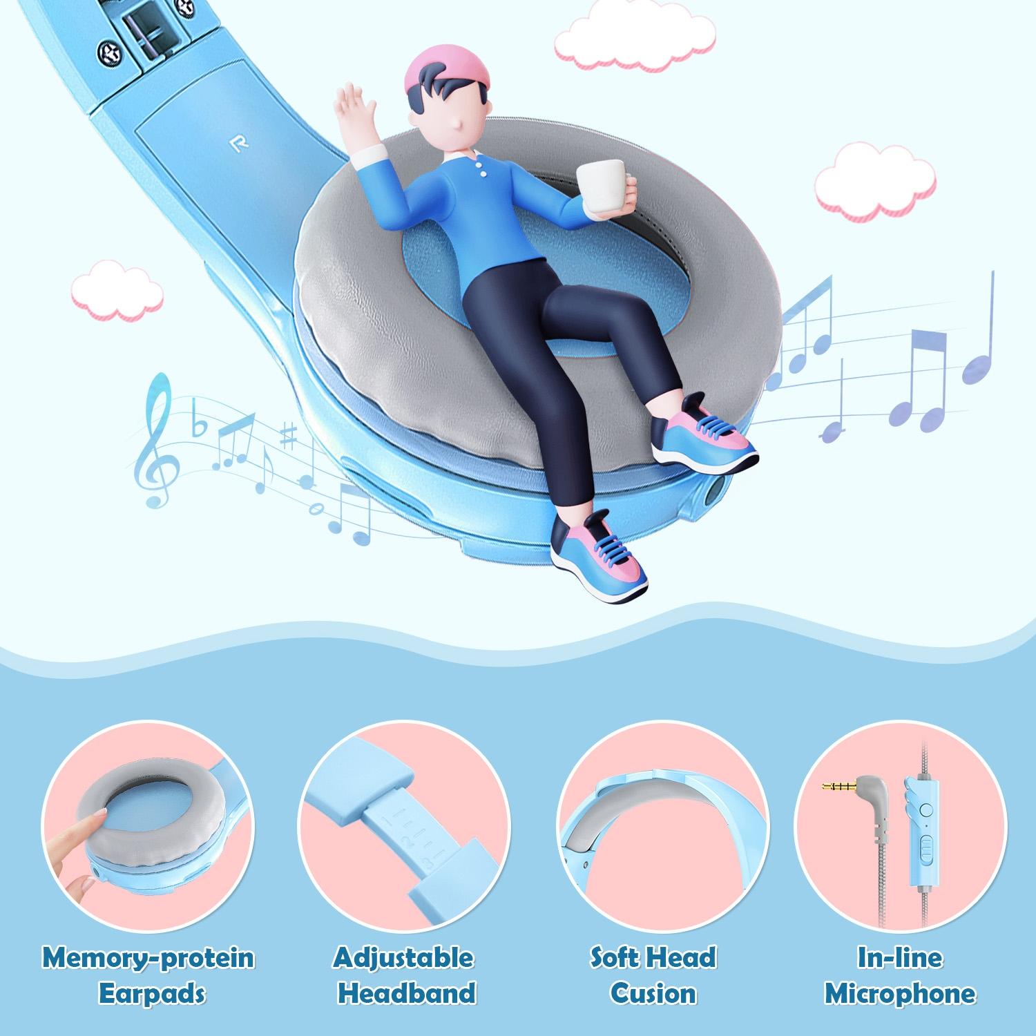 Kids Wired Over-Ear Earphone With Mic 1.5M - Blue 7