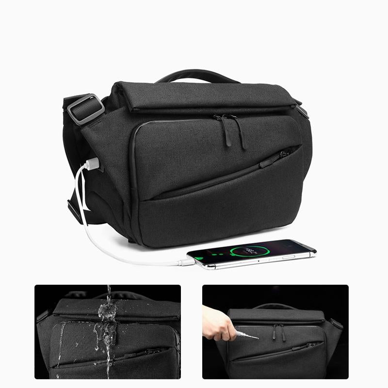 Waterproof Men Messenger Bag With Usb Charging Port Multifunctional Design - Dark Blue 12