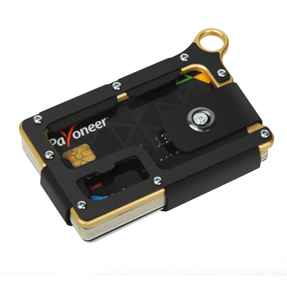 Adjustable Snap Button Wallet Aluminum Alloy & Leather - Black 8