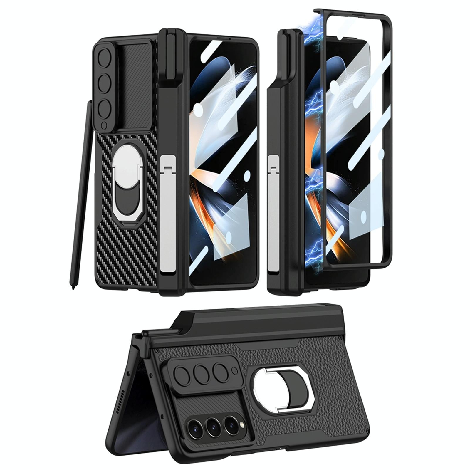 For Samsung Galaxy Z Fold4 5G Magnetic Armor Phone Case - Full Coverage - Carbon Fibre 3