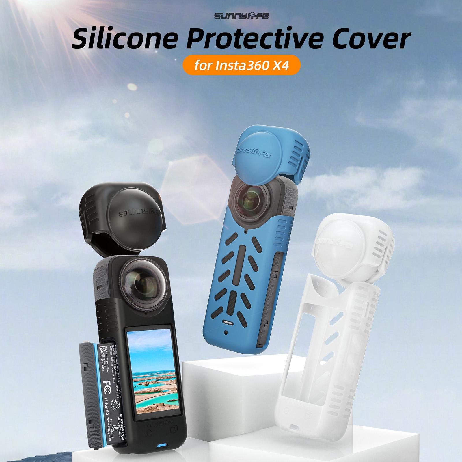Silicone Shockproof Case and Lens Cover for Insta360 X4 by Sunnylife - Black - Lens Cover 3