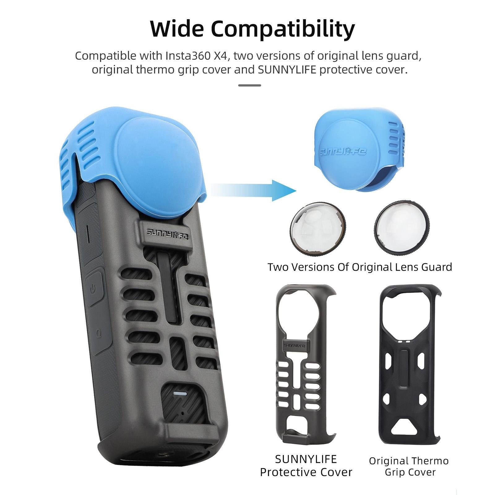 Silicone Shockproof Case and Lens Cover for Insta360 X4 by Sunnylife - Black - Lens Cover 6