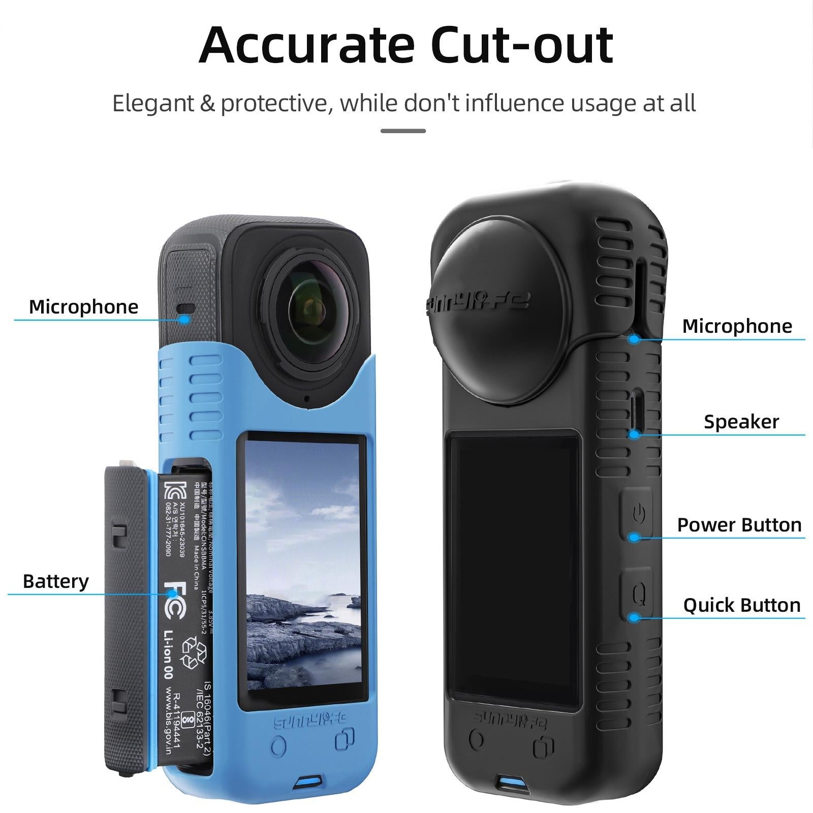 Silicone Shockproof Case and Lens Cover for Insta360 X4 by Sunnylife - Black - Lens Cover 8