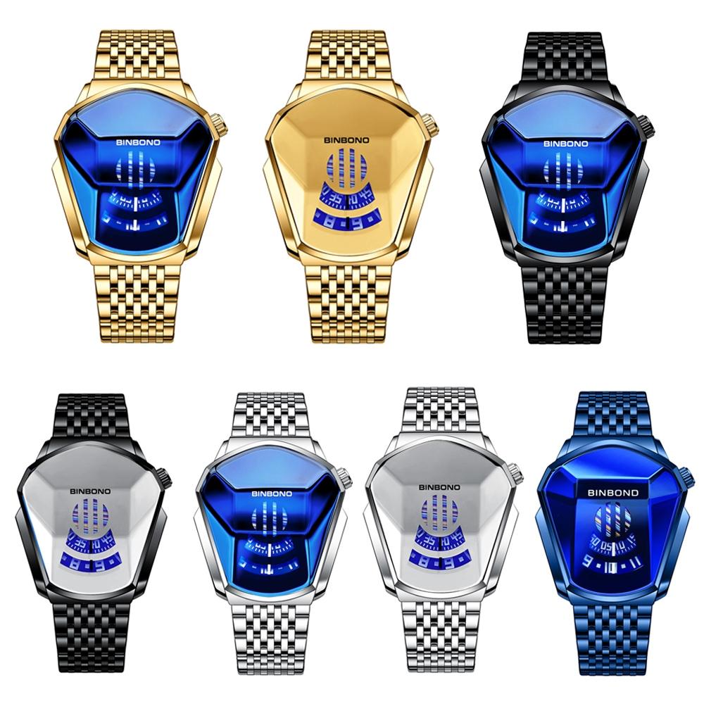 Black Steel Belt Men Watch with Live Technology - Full Gold-Blue Face 3