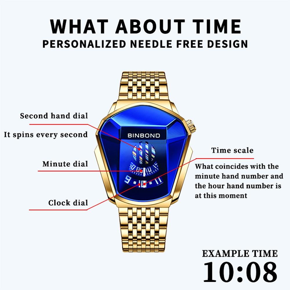 Black Steel Belt Men Watch with Live Technology - Full Gold-Blue Face 6