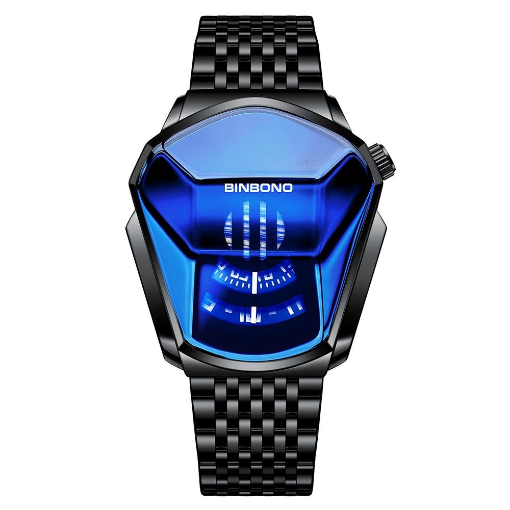 Black Steel Belt Men Watch with Live Technology - Full Gold-Blue Face 8