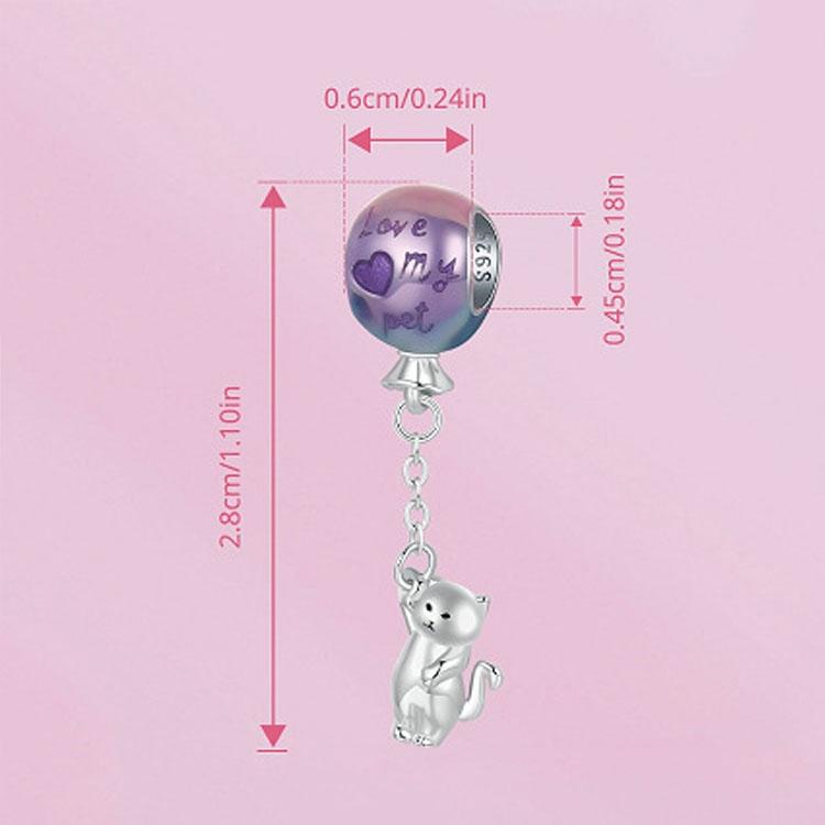 925 Sterling Silver Hot Air Balloon Cat Pendant 3