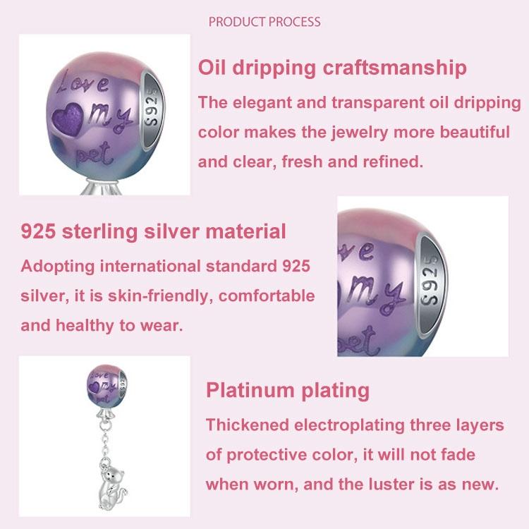 925 Sterling Silver Hot Air Balloon Cat Pendant 4