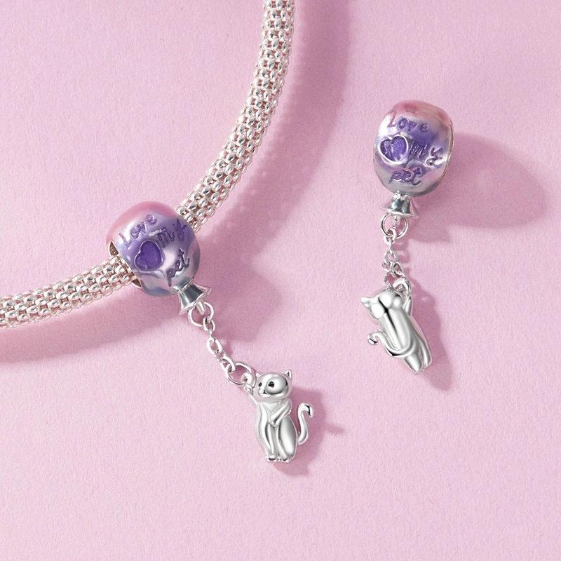 925 Sterling Silver Hot Air Balloon Cat Pendant 5