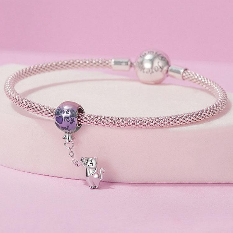 925 Sterling Silver Hot Air Balloon Cat Pendant 6