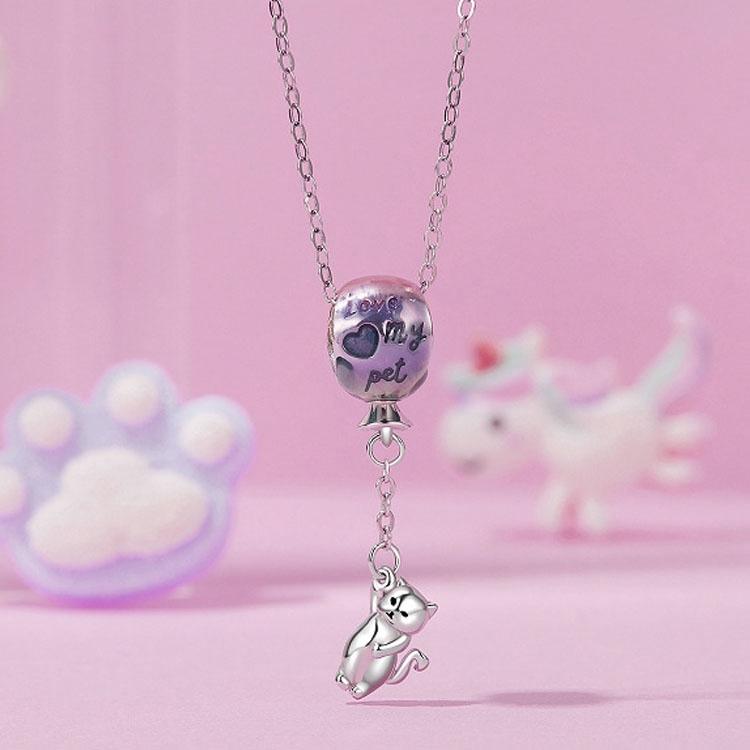 925 Sterling Silver Hot Air Balloon Cat Pendant 7