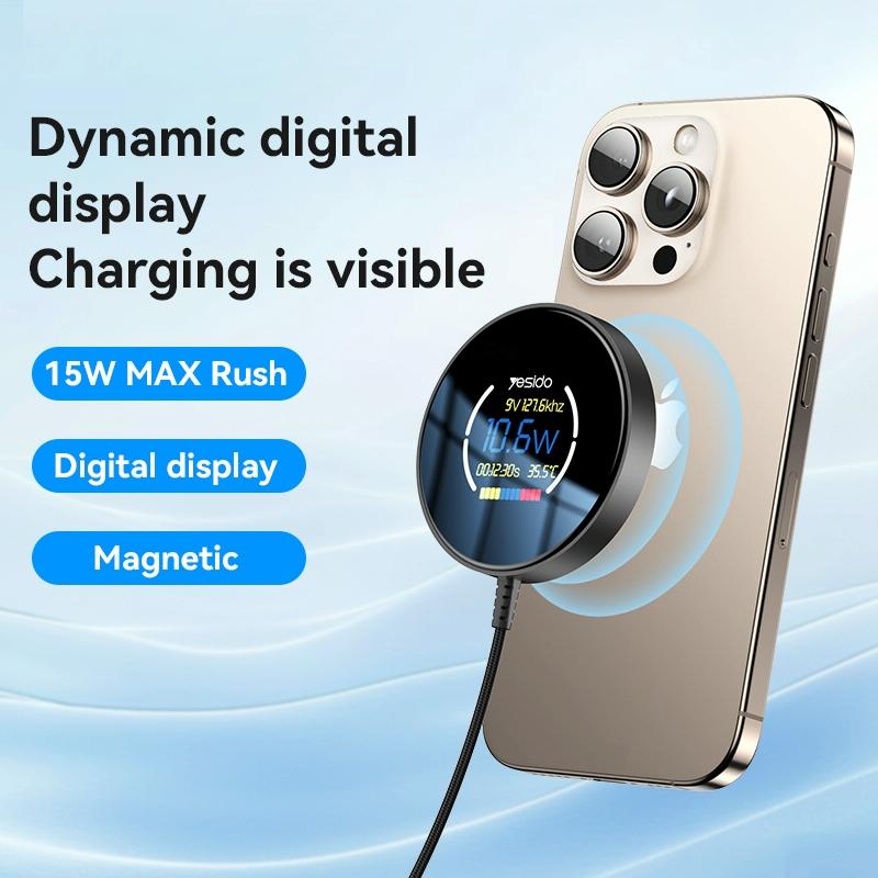 15W Magnetic Wireless Charger With Digital Display 1.2M 3