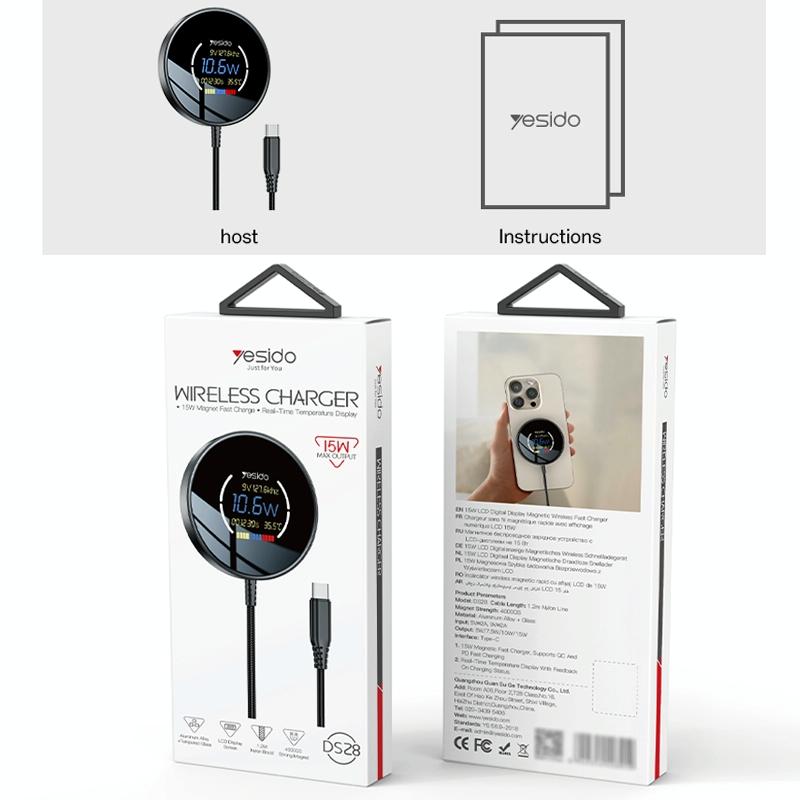 15W Magnetic Wireless Charger With Digital Display 1.2M 4