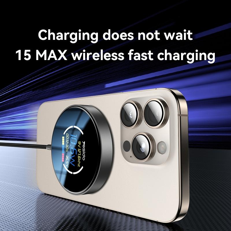 15W Magnetic Wireless Charger With Digital Display 1.2M 5