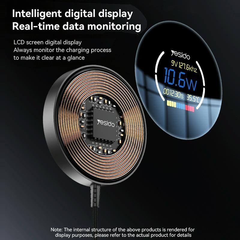 15W Magnetic Wireless Charger With Digital Display 1.2M 10