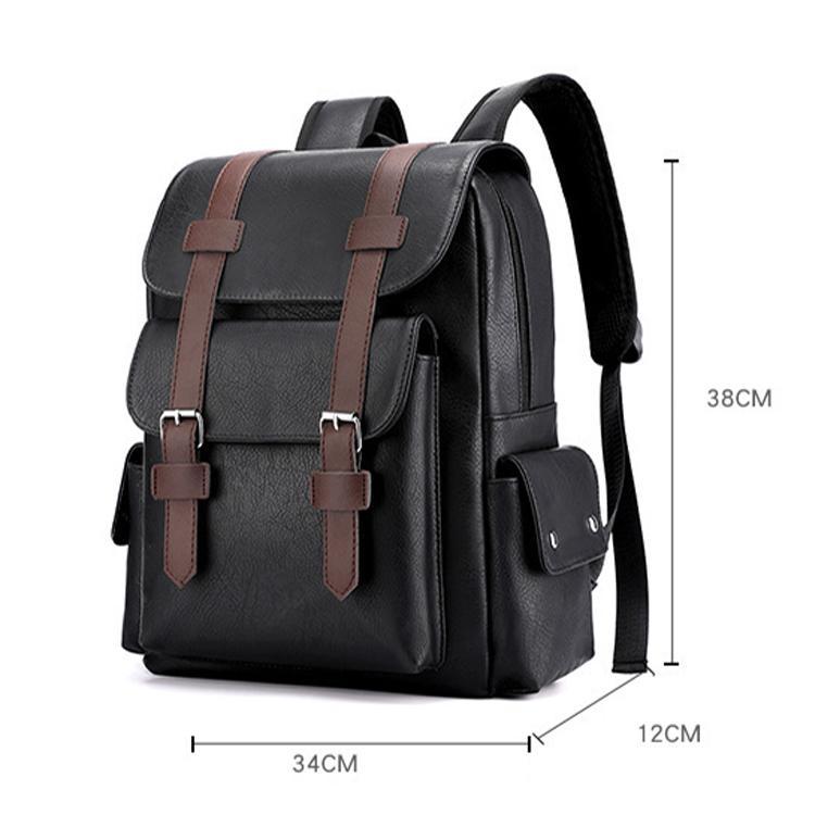 Large Capacity Pu Leather Laptop Backpack For Travel & School - Black 5