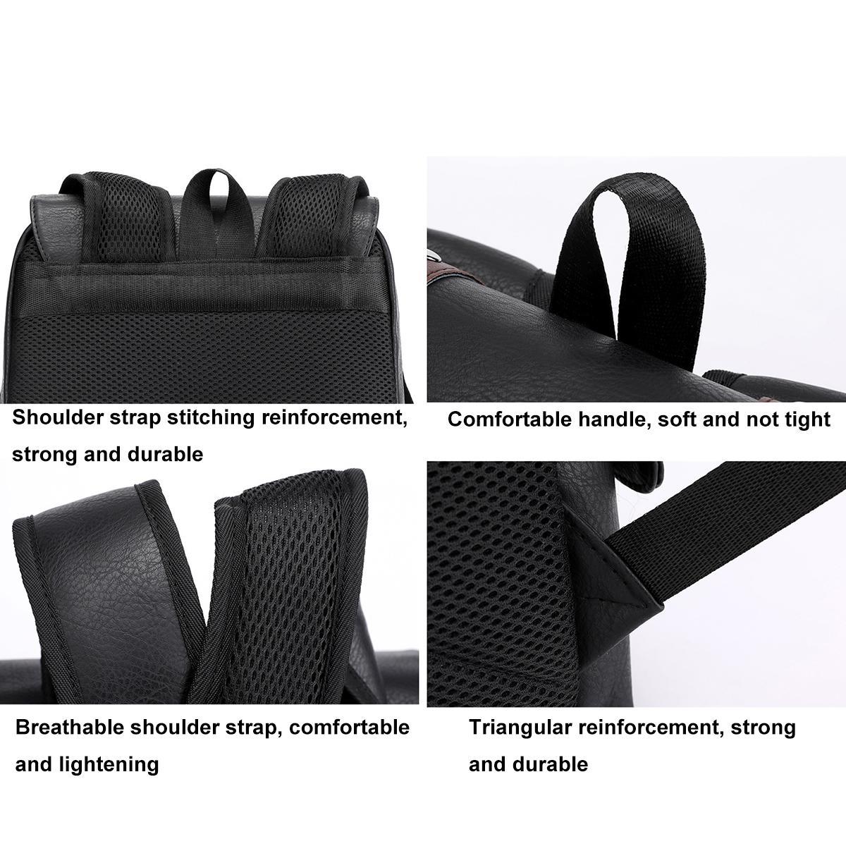 Large Capacity Pu Leather Laptop Backpack For Travel & School - Black 11