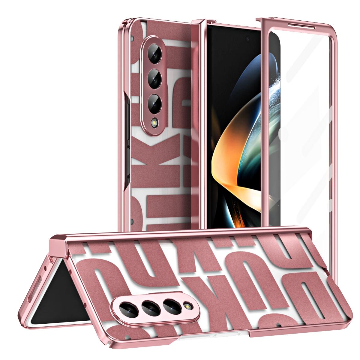 For Samsung Galaxy Z Fold4 5G Foldable Electroplated Phone Case With Hinge - Rose Gold
