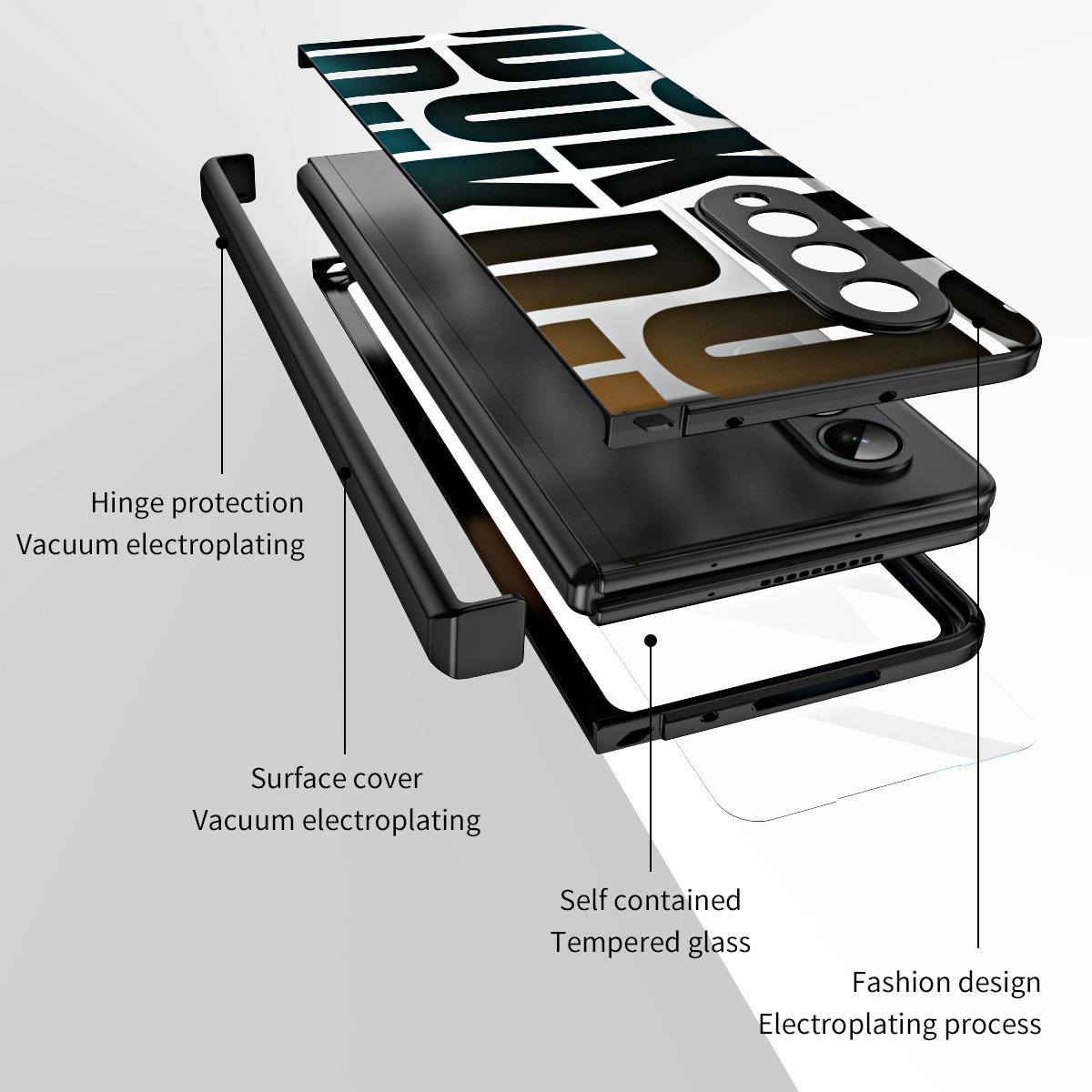 For Samsung Galaxy Z Fold4 5G Foldable Electroplated Phone Case With Hinge - Rose Gold 4