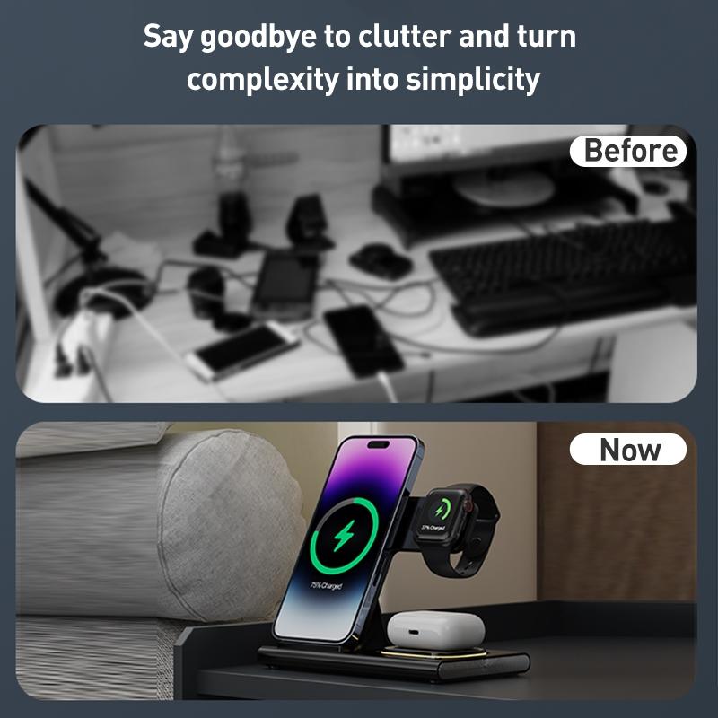 15W 3 In 1 Foldable Wireless Charger - Black 4