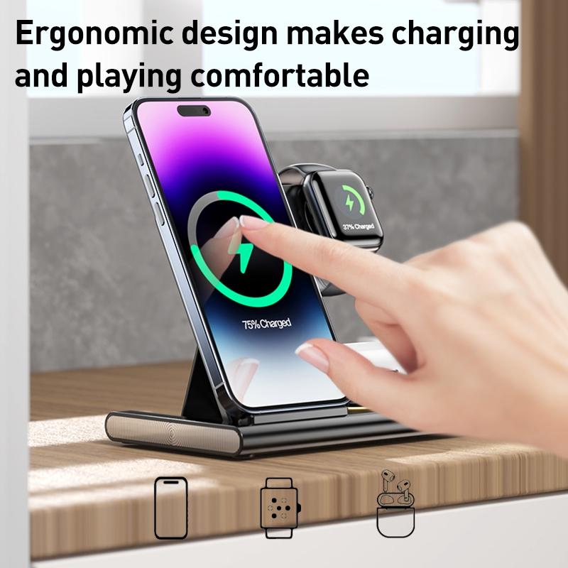 15W 3 In 1 Foldable Wireless Charger - Black 6
