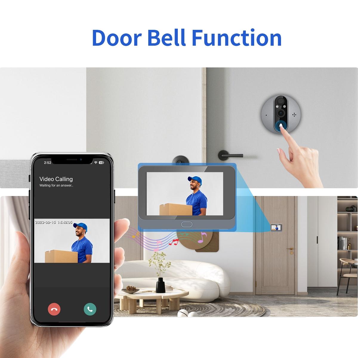 Smart Wifi Door Viewer With Wide-Angle Pir & Night Vision - 1080P 4.3 Inch Dingdong Photo - White 5