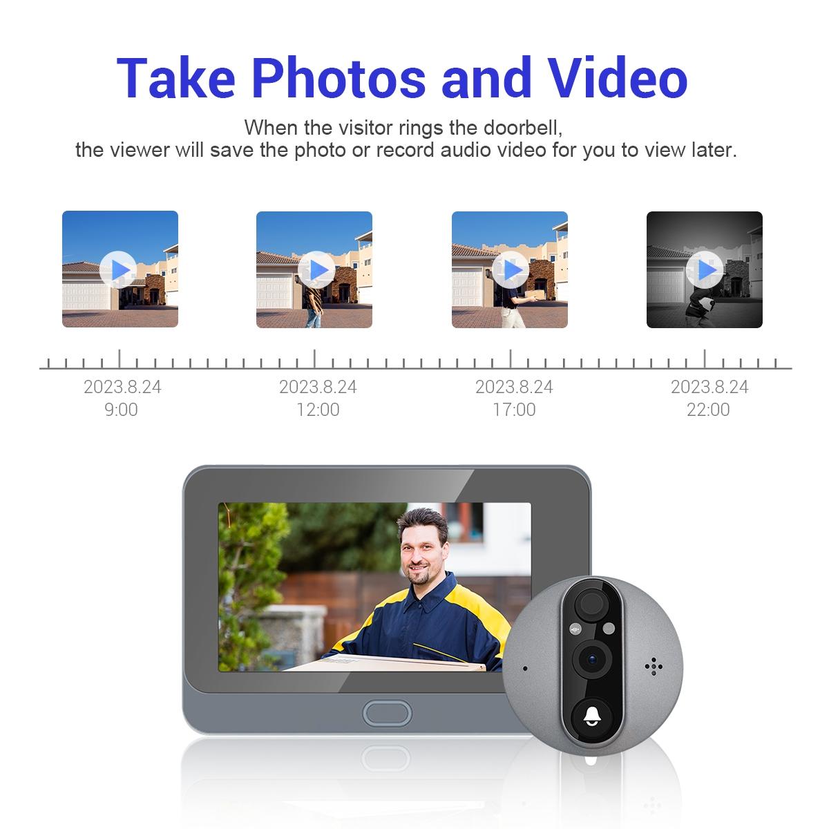 Smart Wifi Door Viewer With Wide-Angle Pir & Night Vision - 1080P 4.3 Inch Dingdong Photo - White 9
