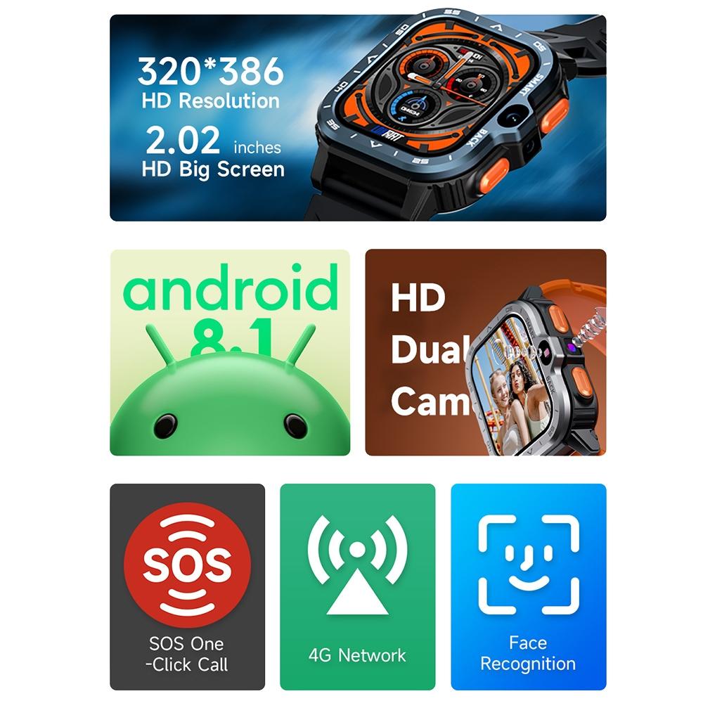2.02 Inch Android 8.1 Full Network Wifi Card Bluetooth Smart Watch - Navy Blue 8