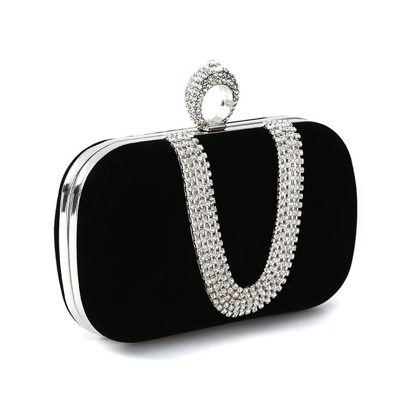 Embellished u Shape Evening Clutch for Ladies - Banquet Ready - Black