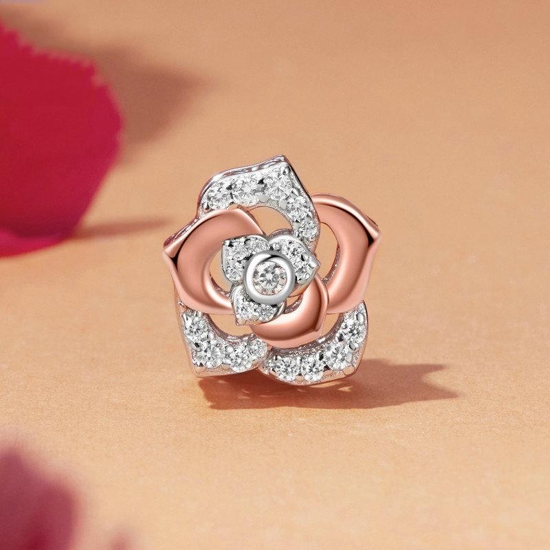 925 Sterling Silver Rose Gold Shining Rose Beads 3