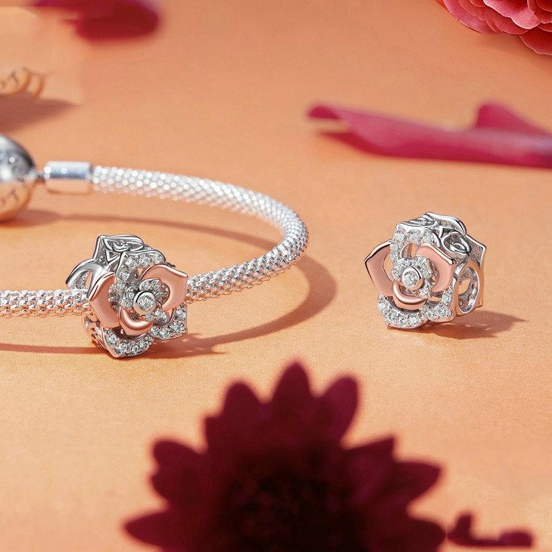 925 Sterling Silver Rose Gold Shining Rose Beads 4