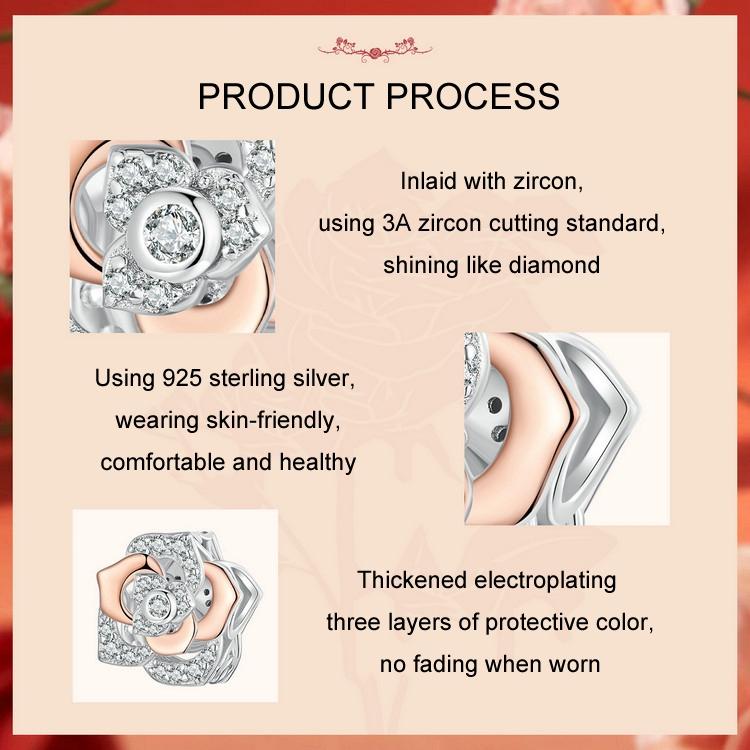 925 Sterling Silver Rose Gold Shining Rose Beads 5