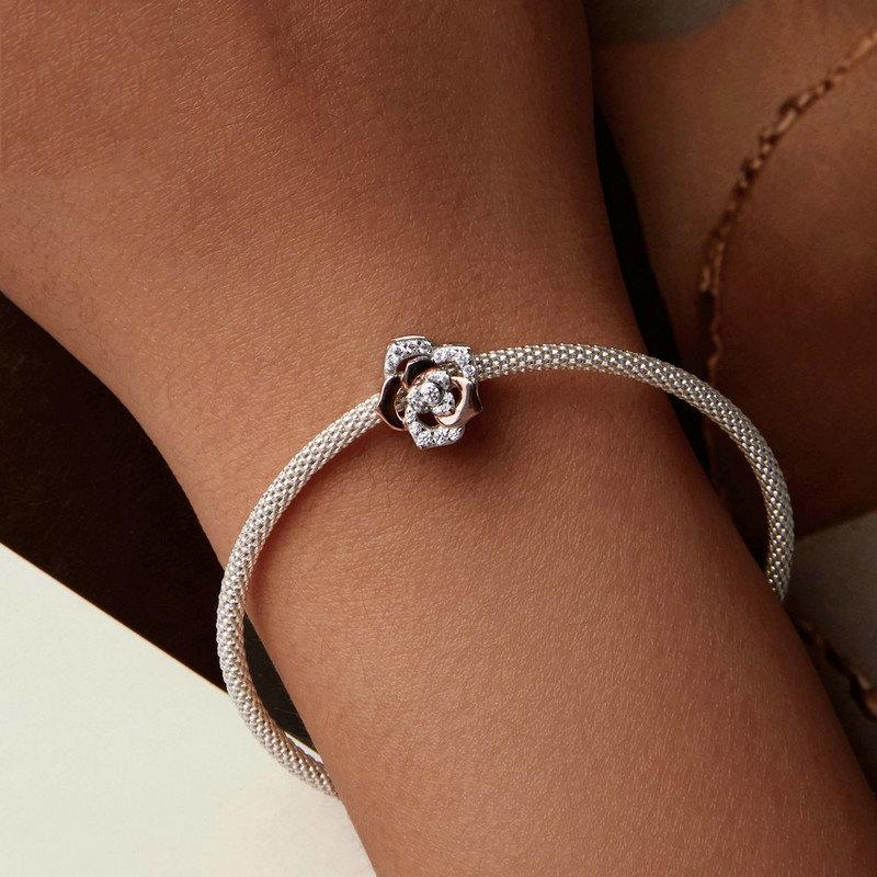 925 Sterling Silver Rose Gold Shining Rose Beads 7